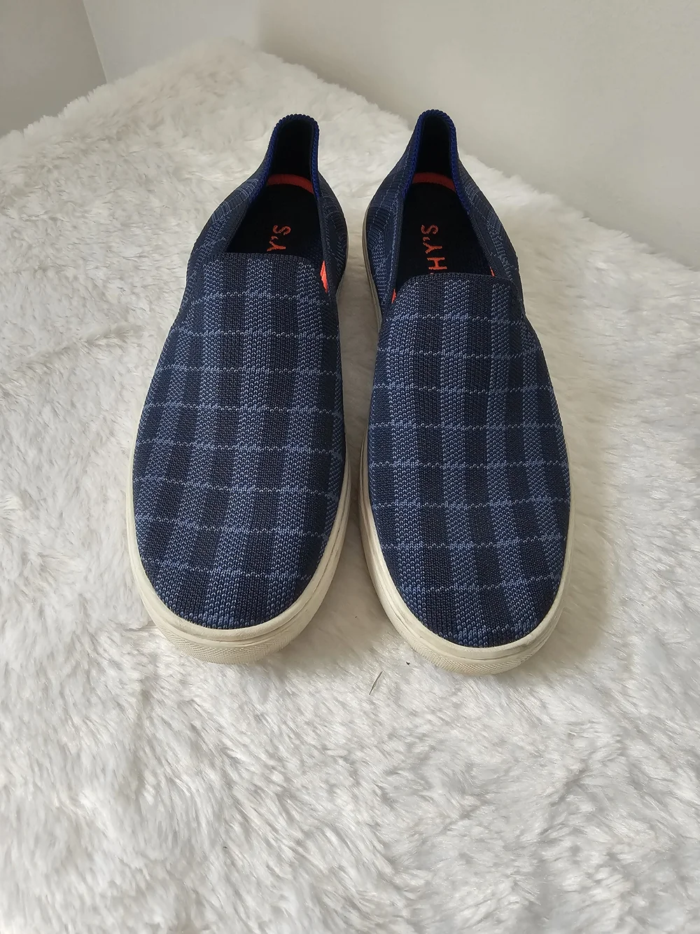 Rothy's The Sneaker Retired Indigo Gingham Slip On Shoes